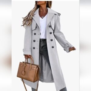 Womens Double Breasted Long Trench Coat Windproof Classic Belted Grey 
Size smal